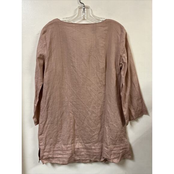 Richard Malcolm Embroidered Tunic Top Shirt Blouse M Irish Linen Sequins Flowers - Picture 4 of 4